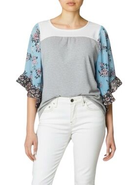 Baea Color Block Flutter Sleeve Top Size Large